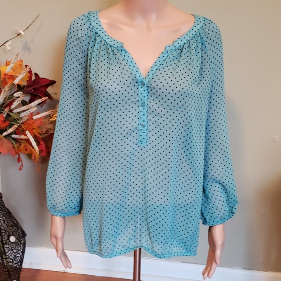 Liz Claiborne Tops - Liz Claiborne mint green polka dot sheer blouse